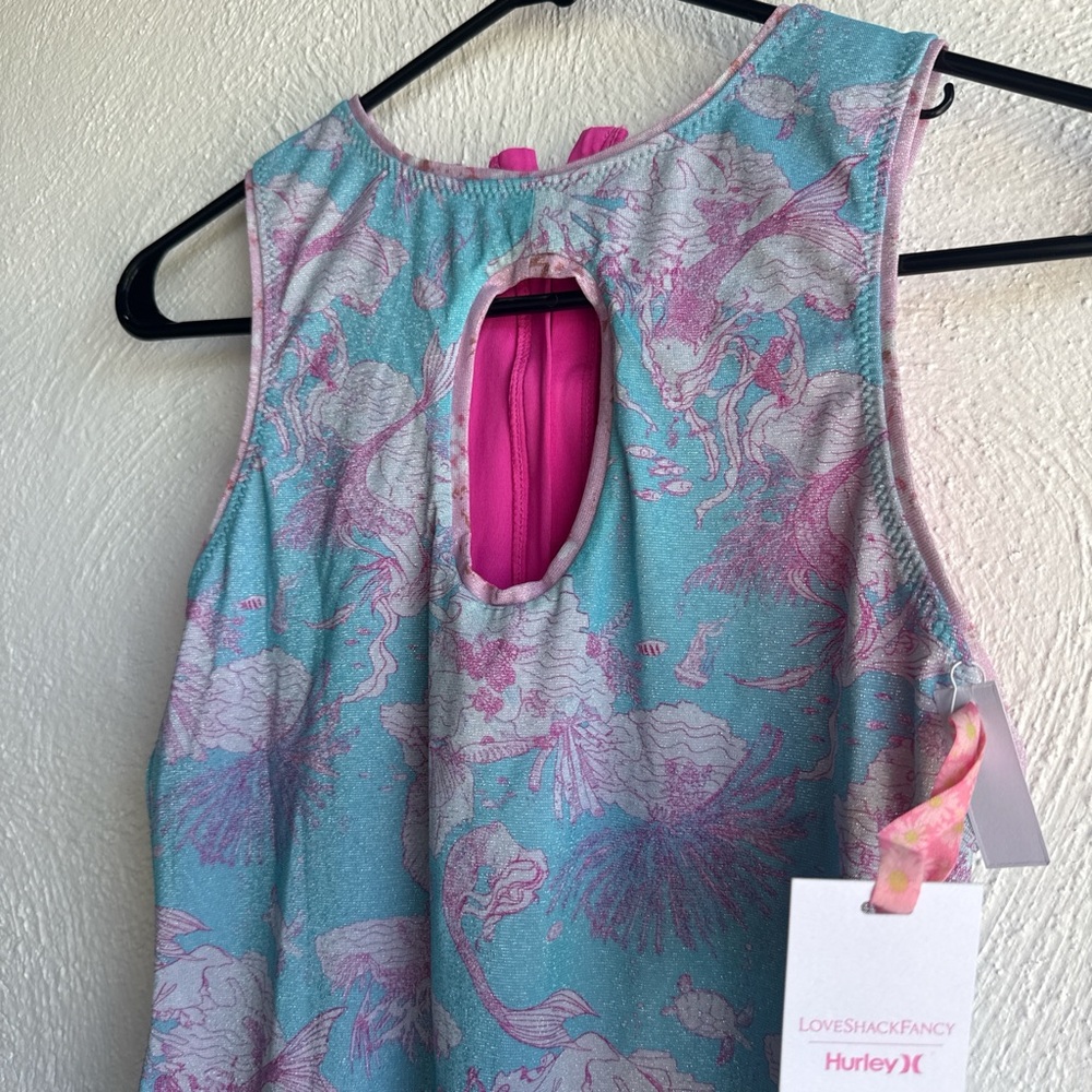 LoveShackFancy Aqua & Pink Floral Keyhole One-Piece